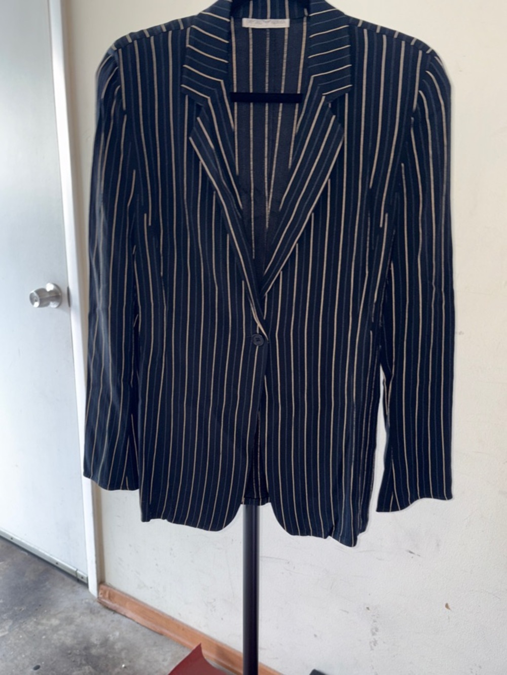 Emporio Armani Navy Blazer with Cream Pinstripes
